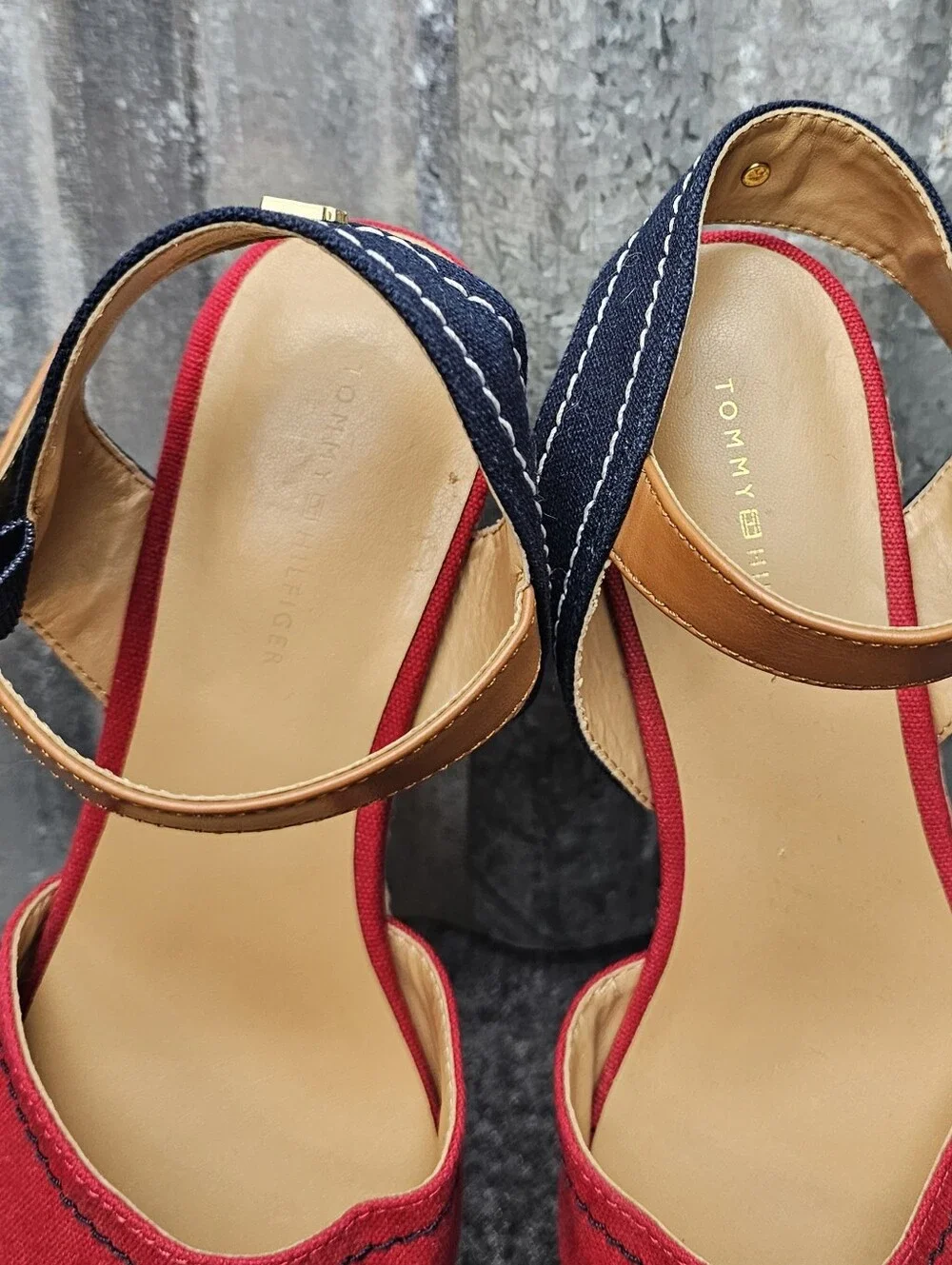 Tommy Hilfiger Women's Nilsa Closed-Toe Espadrille Wedge Sandals – Red/Navy/Tan